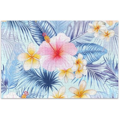 Tropischer Hibiskus Plumeria Blumen Puzzle 500 Teile für Erwachsene, Tierkunstmalerei, cooles Puzzle für Erwachsene, Freunde, Familienspiel, Geschenke, 500 Stück von Generisch