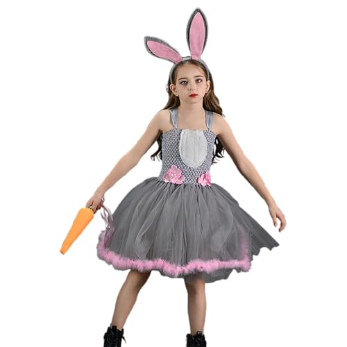 Tüll-Mesh-Kleid – Netz-Sommer-Prinzessinnenkleider mit Plüschkarotten – Cartoon- -Kinder-Kleid, ärmelloses Kleid für 2–12 Jahre, Mädchen, Töchter von Generisch