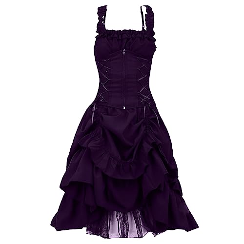 Übergröße Gothic Kleidung Kleid Damen Plissee Spitze Gothic Kleid Tube Top Kleid Tabbards Mittelalter, violett, 50 von Generisch