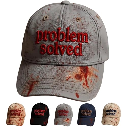 Unisex Casual Dark Blood Stain Hat Problem Solved Hat Embroidered Baseball Men Ball Cap Halloween Horror Costume Prop for Men Women Halloween Use (Gray) von Generisch