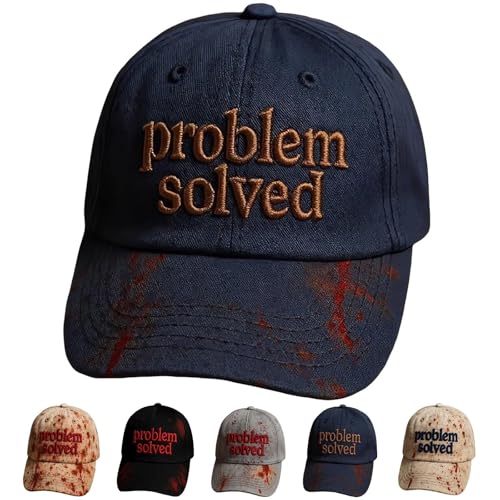 Unisex Casual Dark Blood Stain Hat Problem Solved Hat Embroidered Baseball Men Ball Cap Halloween Horror Costume Prop for Men Women Halloween Use (Navy) von Generisch