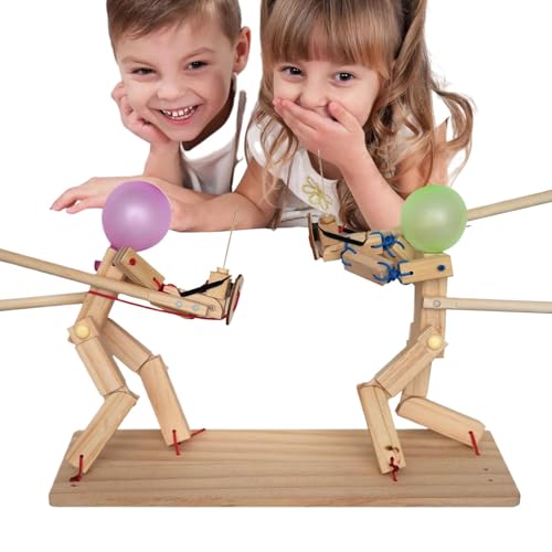 Upgraded Fechten Puppets Ballon Spiel Ballon Brawlers Spiel Holz Fechten Puppen Ballon Handgemachte Ballonköpfe Holz Kämpfer Puppen für Zwei Spieler (100 Ballon) von Generisch