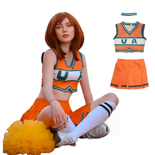 Uraraka Cosplay-Kostüm, MHA, Cosplay, Cheer-Uniform, Ochaco Uraraka BNHA, Cosplay, segmentierte Cheerleader-Kleider mit Streifen, für Festival, Halloween und Karneval (Orange, M) von Generisch