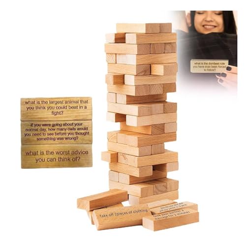 Valentinstagsgeschenk Unvergessliches Paar-Spiel: 54 lustige Stapelblöcke für Paare, stapelbares Holzblock-Spiel für Erwachsene, romantische Paare Pflichtfragen – Flirten, sprechender Lustturm von Generisch