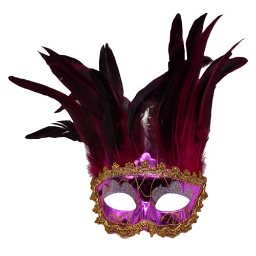 Venezianische Maske mit seitlicher Feder für Damen, Augenmaske mit Stoffmuster, Zierborte und Strass für Ball Fasching Karneval Halloween - Diverse Farben Venezianische Maske mit seitlicher Feder für Damen, Augenmaske mit Stoffmuster, Zierborte und Strass für Ball Fasching Karneval Halloween - Diverse Farben von Generisch