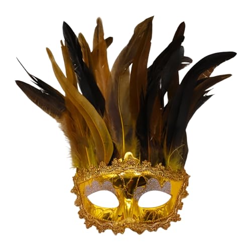 Venezianische Maske mit seitlicher Feder für Damen, Augenmaske mit Stoffmuster, Zierborte und Strass für Ball Fasching Karneval Halloween - Diverse Farben Venezianische Maske mit seitlicher Feder für Damen, Augenmaske mit Stoffmuster, Zierborte und Strass für Ball Fasching Karneval Halloween - Diverse Farben von Generisch