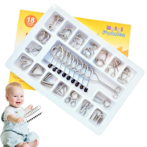 Verriegelungsspiel, Metalldraht -Puzzle -Set, Set von 18 Ringtrickspielzeug, Brain Teaser -Spiel, frühkindliche Entwicklungsaktivität für Party bevorzugt Kinder Erwachsene Herausforderung von Generisch