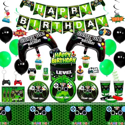 Videospiel Party Deko, 16 Gäste Videospiel Party Geschirr, Gamer Geburtstagsdeko Luftballon Happy Birthday Banner Kuchendeckel Tischdecken Teller Servietten etc Videospiel Party Deko, 16 Gäste Videospiel Party Geschirr, Gamer Geburtstagsdeko Luftballon Happy Birthday Banner Kuchendeckel Tischdecken Teller Servietten etc von Generisch