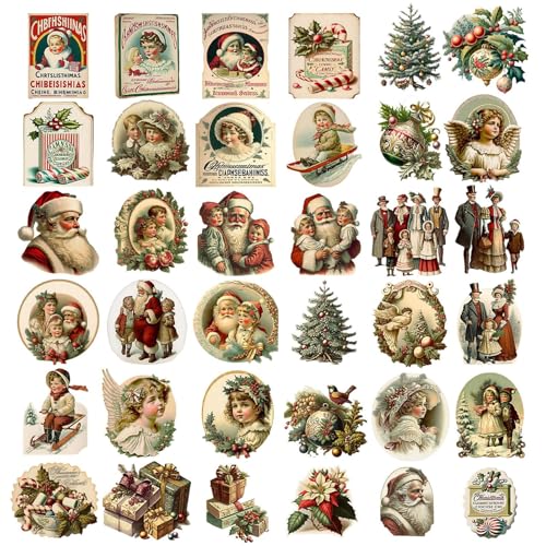 Vintage Weihnachtsaufkleber - Papier Retro Holiday Label Pack, Scrapbooking -Papierabziehbilder, Dekorativer Klebstoff -Ephemera | DIY Geschenkverpackungskarte Zum Zeitschrift Notebook Album Party Env von Generisch