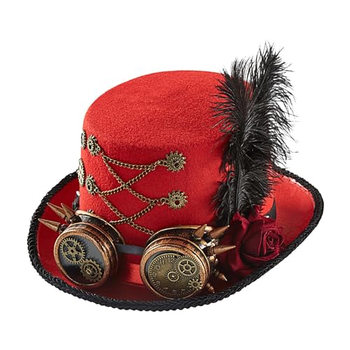 Vintage inspirierter Zylinder | Faschingsparty Zylinder | Dress-up Party Zylinderhüte Einzigartige Kopfbedeckung mit Brille Karneval Top's Hüte mit Brille Steampunk Zubehör von Generisch