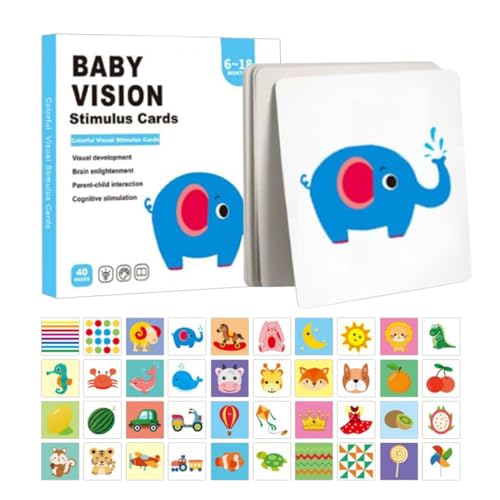 Visuelle Stimulationskarten - Hochkontrast-Lernkarten für Neugeborene | Baby Lernen 0-3 Monate | 20-teiliges Set mit 40 Bildern, Schwarz-Weiß und Farben, Dickes Sicheres Papier, Sensorische Kognitive Visuelle Stimulationskarten - Hochkontrast-Lernkarten für Neugeborene | Baby Lernen 0-3 Monate | 20-teiliges Set mit 40 Bildern, Schwarz-Weiß und Farben, Dickes Sicheres Papier, Sensorische Kognitive von Generisch