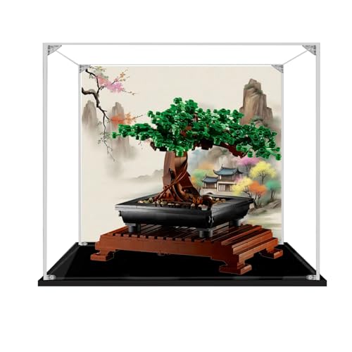Vitrine für Lego 10281 Bonsai-Baum Display Box, Exklusive Acryl Staubdichte Vitrine Kompatibel mit Lego 10281 Set, Eingelegtes Hintergrunddesign, Kein Modell (Hintergrund A) von Generisch