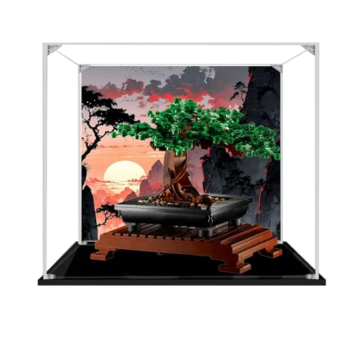 Vitrine für Lego 10281 Bonsai-Baum Display Box, Exklusive Acryl Staubdichte Vitrine Kompatibel mit Lego 10281 Set, Eingelegtes Hintergrunddesign, Kein Modell (Hintergrund F) von Generisch