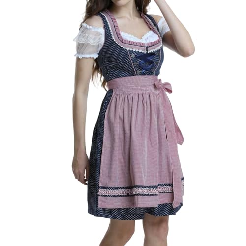 Volksfest Dirndl Damen traditionelles Design Serviererinnenset mit Schürze volkstümlich Bierfest Partykostüm festlich Feier Veranstaltung komplett Outfit schönes Oktoberfest Gewand (Blue, XL) von Generisch