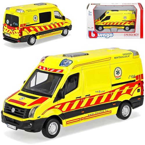 Volkwagen Crafter Ambulance Mentok Notarzt gelb 1/50 Burago Modell Auto von Generisch