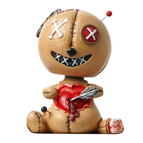 Voodoo-Puppe, Wackelkopf-Spielzeug – wackelndes Armaturenbrett-Ornament, gruselige Figur aus Kunstharz | Dekoration mit Horror- und Gothic-Motiven, Sammlerstück für Halloween, Armaturenbrett im Auto, von Generisch