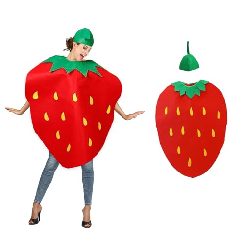 WENJION Erdbeerfrucht-Kostüm für Erwachsene, lustiges Kostüm-Outfit mit Kopfbedeckung, buntes Erdbeer-Cosplay für Männer und Frauen, ideal für den Welttag des Buches, Halloween, Rollenspiele WENJION Erdbeerfrucht-Kostüm für Erwachsene, lustiges Kostüm-Outfit mit Kopfbedeckung, buntes Erdbeer-Cosplay für Männer und Frauen, ideal für den Welttag des Buches, Halloween, Rollenspiele von Generisch