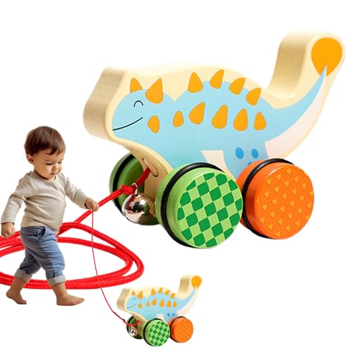 Walking Pull Toy, Wooden Dinosaur Pulls Along, String Drag for with Rolling Wheels Cute Design, Kids 18 Months and Up, Home, Playroom, Nursery, Daycare, Travel von Generisch