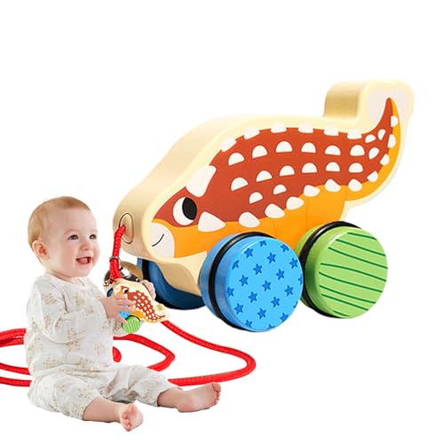 Walking Pull Toy, Wooden Dinosaur Pulls Along, String Drag for with Rolling Wheels Cute Design, Kids 18 Months and Up, Home, Playroom, Nursery, Daycare, Travel von Generisch