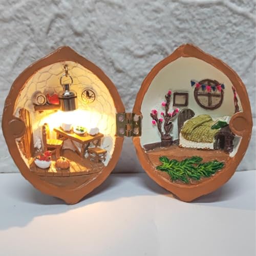 Walnussmuschel-Puppenhaus, Mini-Buchhandlung, handgefertigtes Walnusshuschel-Puppenhaus, winzige Welt im Inneren Walnüsse, Nussgeheime 3D-Szene, Walnuss-Muschel-Puppenhaus Mini mit warmem Licht, für von Generisch