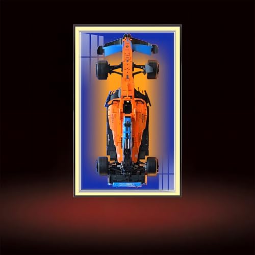 Wand-Display-Rahmen kompatibel mit L-E*G-O 42141 F1 Auto - 80 × 50 cm Wandvitrine für Technic Mc-Laren For-Mula Modell, für Rennfans (Modell nicht im Lieferumfang enthalten) (B,Light) von Generisch