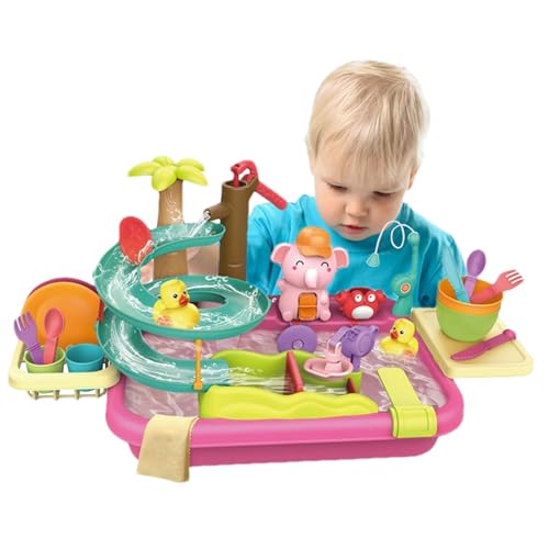 Wasserspülspielzeug, so tun, als würde man mit fließendem Wasser sinken | 4-in-1-Spülmaschinen-Spielspielzeug,Wassertisch-Spielzeug, Küchenspielset, Waschbecken-Spielzeug mit Rutsche für Kinder, und M Wasserspülspielzeug, so tun, als würde man mit fließendem Wasser sinken | 4-in-1-Spülmaschinen-Spielspielzeug,Wassertisch-Spielzeug, Küchenspielset, Waschbecken-Spielzeug mit Rutsche für Kinder, und M von Generisch