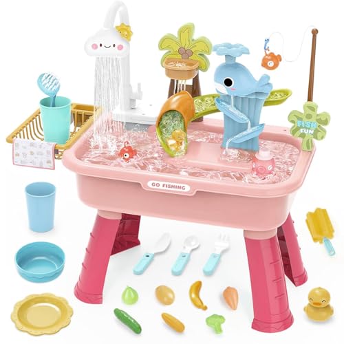 Wassertisch für Kinder, Tisch Sand Wasser Kinder | Spielzeug Waschbecken 4 in 1 mit elektrischem Wasserhahn symbolische Lernspiele für Garten Pool Kindergarten Park Party Kinder Mädchen Haus von Generisch