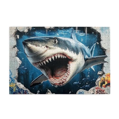 Wave Great White Shark Out Of The Sea 1000 Piece Jigsaw Puzzles For Adults Wooden Puzzles For Adults Gifts Home Decor von Generisch
