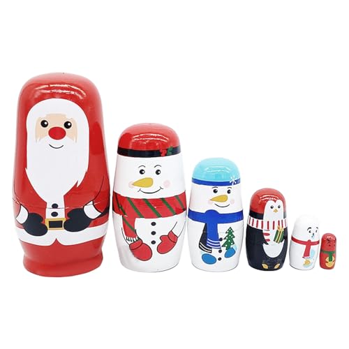Weihnachts-Nistpuppen,Weihnachts-Nistpuppen für Kinder, Handgefertigte Nistfiguren Holzspielzeug, Niedliche weihnachtliche russische Nistpuppen, Stapelspielzeug für Kinder, Weihnachten, Geburtstag, He von Generisch