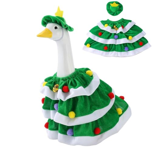 Weihnachtsbaum Gans Outfit für Verandagans Verandagans Weihnachten Outfits für 17-23 Zoll Gans Statue Grün Weiß Festliches Kleid mit Glocken und Ornamenten von Generisch