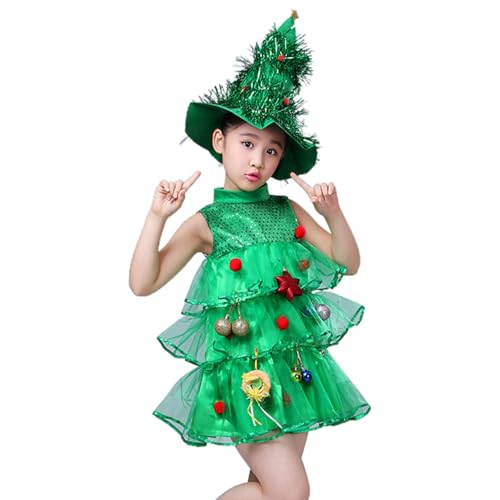 Weihnachtsbaum-Kostüm für Kinder, Weihnachtskostüme für Mädchen - Kostümkleid in Weihnachtsbaumform für kleine Mädchen - Mädchen-Weihnachtsoutfit-Kleid für Mädchen, Kinder, Kinder im Alter von 3–10 Ja von Generisch