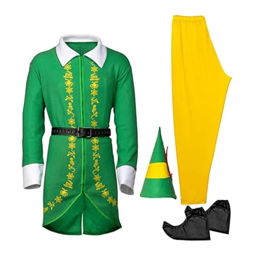 Weihnachtself Kostüm Herren, Weihnachtsmann-Helfer-Kostüm, Weihnachtliche Grüne Und Gelbe Elf-Kostüme, Elfenkostüm Herren Weihnachten Für Erwachsene, Elf-Cosplay-Kostüm Outfits Für Weihnachts Partys von Generisch