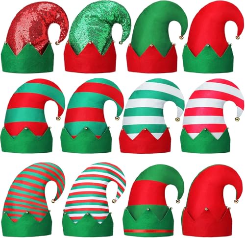Weihnachtselfenhut mit Glocken - 12 Stück Unisex Festliche Partyhüte für Erwachsene - Lustige Weihnachtsmannmützen für Feiertagsfeiern Weihnachtselfenhut mit Glocken - 12 Stück Unisex Festliche Partyhüte für Erwachsene - Lustige Weihnachtsmannmützen für Feiertagsfeiern von Generisch