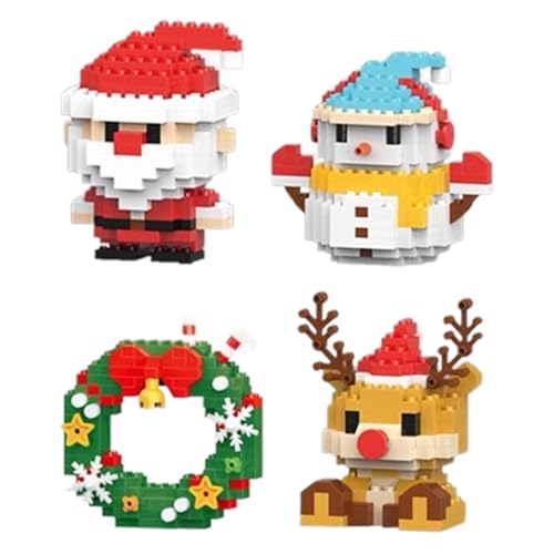 Weihnachtsmann-Design, Bausteine-Set, 4 Stück, Weihnachtsmotiv-Bausteine, Ornamente, Mini-Baufiguren, DIY-Strumpffüller, Weihnachtsgeschenk, Neujahrsgeschenk, Partyzubehör (Set a) von Generisch