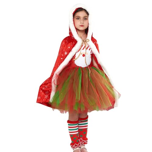 Weihnachtsmann-Tutu-Rock für Mädchen, ärmellos, mehrlagig, Tüllrock mit Umhang, Beinwärmer, Kostüm, Verkleidung für 2–12 Jahre alte Mädchen für Cosplay Weihnachtsmann-Tutu-Rock für Mädchen, ärmellos, mehrlagig, Tüllrock mit Umhang, Beinwärmer, Kostüm, Verkleidung für 2–12 Jahre alte Mädchen für Cosplay von Generisch