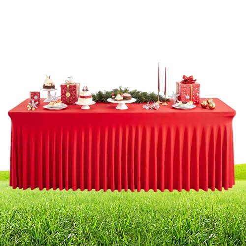 Weihnachtstischrock - 1,83 Meter Rechteckiger Roter Tischrock für Hochzeit | Wiederverwendbare festliche Tischdecken,Für Zuhause Restaurant Hochzeit Empfang Bankette Messe Klassenzimmer Baby Shower Ka von Generisch