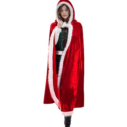 Weihnachtsumhang mit Kapuze, roter Umhang mit Kapuze für Damen, Weihnachtsmannumhang, Weihnachtsmann-Umhang, Samt, Kapuzenumhang für Cosplay, Party, Urlaub (90 cm) von Generisch