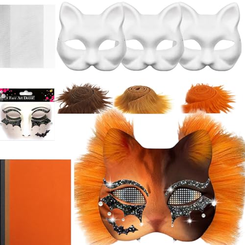 Weiße Katze Maske - Tiermasken-Kit | Kostüm-Requisite mit Netz und Filzblatt Kunst Handwerk für Maskerade Frauen Cosplay Karneval Party Weiße Katze Maske - Tiermasken-Kit | Kostüm-Requisite mit Netz und Filzblatt Kunst Handwerk für Maskerade Frauen Cosplay Karneval Party von Generisch