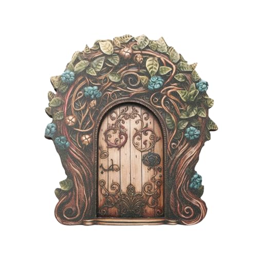 Wichteltür - Feentür Holz | Mini Gartentür Deko | Holz Gartenzwerg Tür | Außenbereich Miniatur Ornament Figuren für Baum Stamm Gartenhaus Zwergenwelt von Generisch