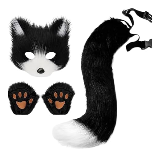 Wolf Cosplay | Wolf Kostüm Zubehör Set | Tierohren Schwanz und Handschuhe Cosplay Kostüm | Pelziger Katzenschwanz und Pfote Handschuhe Set | Faux Wolf Maskerade Outfit Perfekt für Halloween Partys Wolf Cosplay | Wolf Kostüm Zubehör Set | Tierohren Schwanz und Handschuhe Cosplay Kostüm | Pelziger Katzenschwanz und Pfote Handschuhe Set | Faux Wolf Maskerade Outfit Perfekt für Halloween Partys von Generisch