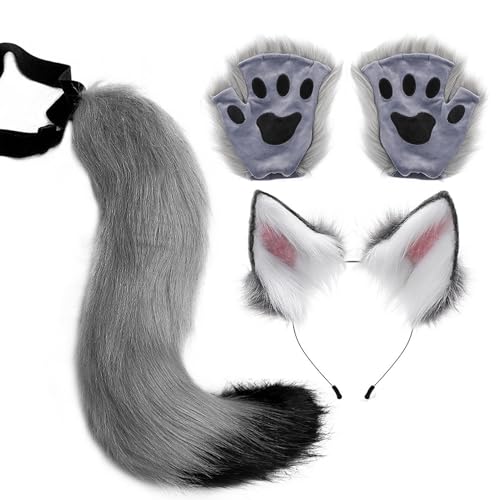 Wolfskostüm-Zubehör, Realistisches Verkleidungsset für Wolfkostüm Damen, Einfaches Halloween Cosplay Outfit für Karneval Anime Cosplay Party und Bühne Wolfskostüm-Zubehör, Realistisches Verkleidungsset für Wolfkostüm Damen, Einfaches Halloween Cosplay Outfit für Karneval Anime Cosplay Party und Bühne von Generisch