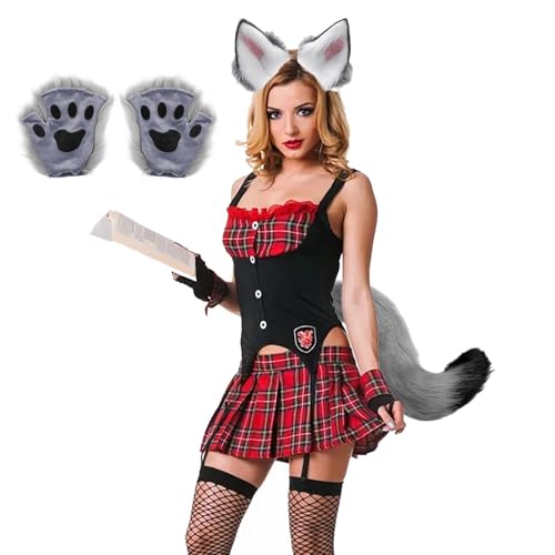 Wolfskostüm-Zubehör - Realistisches Verkleidungsset für Wolfkostüm Damen - Einfaches Halloween Cosplay Outfit für Karneval Anime Cosplay Party und Bühne von Generisch