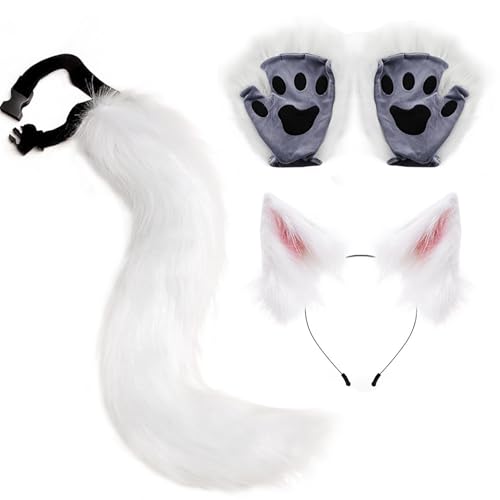 Wolfsohren Schwanz Und Handschuhe Set | Schwanz Mit Klemme Ohrspangen Und Handschuhe Aus Kunstfell,Einfach zu tragendes Halloween Cosplay Outfit Zubehör für Anime Cosplay und Bühnenaufführung Wolfsohren Schwanz Und Handschuhe Set | Schwanz Mit Klemme Ohrspangen Und Handschuhe Aus Kunstfell,Einfach zu tragendes Halloween Cosplay Outfit Zubehör für Anime Cosplay und Bühnenaufführung von Generisch