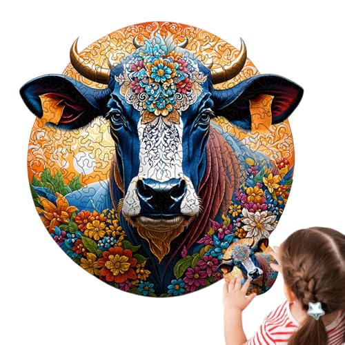 Wooden Animal Puzzle, Round 3D Jigsaw Toy, 12.99x16.93in Safe and Gentle Educational Game, Interactive Entertainment for Home, School, Outdoors, Travel Activities von Generisch