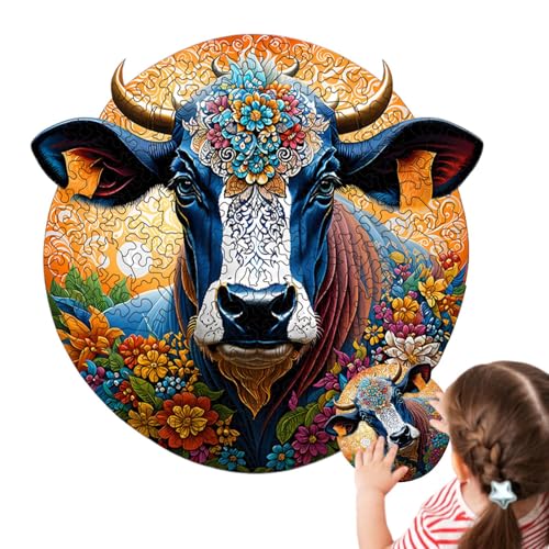 Wooden Animal Puzzle, Round Jigsaw Puzzles Toy, 12.99x16.93 inches Adorable Secure Gentle Wooden Brain Teaser, Educational Puzzle for Outdoors, Home, School, Travel von Generisch
