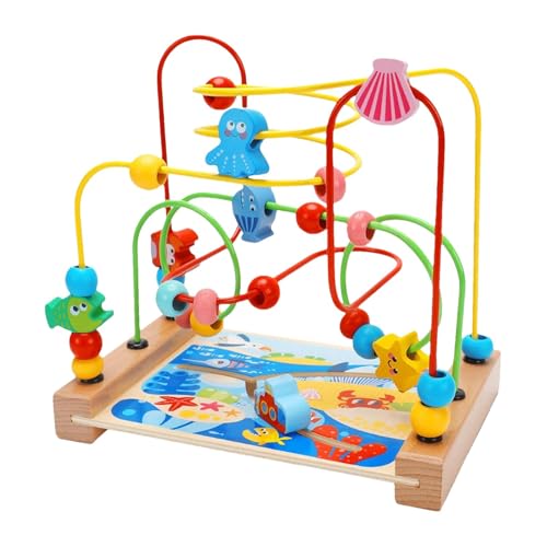 Wooden Bead Maze, Roller Coaster Toy, Kids Sensory Educational Early Learning Game Preschool Interactive Track Table Activity for Ages 1-3, Oceans & Transportation von Generisch