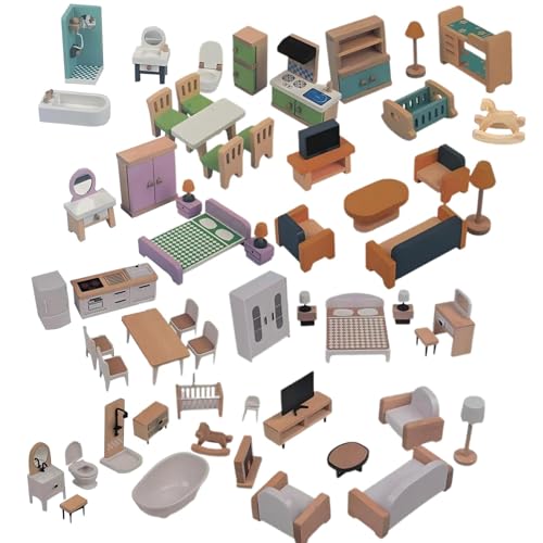 Wooden Doll House Furniture Set, Doll House Pretend Play, Miniature Furniture Doll House Decor, Pretend Play Doll House Furniture, Toddler Toys Interactive Game, Playhouse Accessories von Generisch