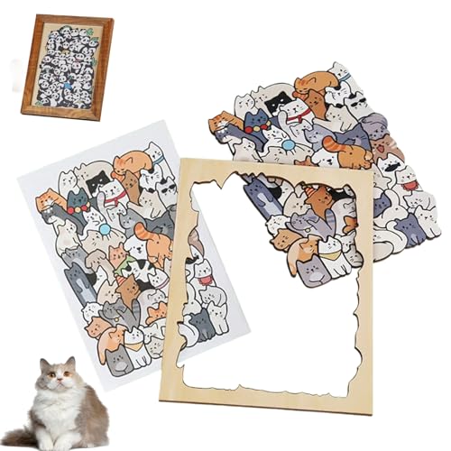 Wooden Durable Children's Puzzle Animals Puzzle with 50 Cats/Dogs/Pandas, Cute Animals Children Wooden Puzzles, Dogs and a Cat Puzzlee Picture Frame for Puzzlee for Gallery Wall & Home Decor (Cat) von Generisch