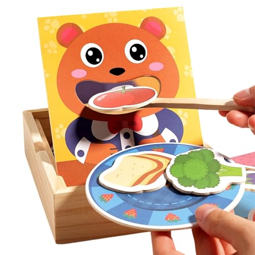 Wooden Feeding Toy, Pretend Play Bear Feeding Set, 6.61x5.79x1.89 inches with Spoon Bowl Bottle, Educational Role Game for Kids, Girls, Baby, Early Learning , Ages 3 Up von Generisch