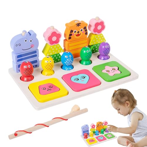 Wooden Magnetic Fishing Game, Shape Matching Table Puzzle Games, Funny Interactive Preschool Toy Ideal for Girls, Boys, Kids, Children, Product Material: Wood von Generisch